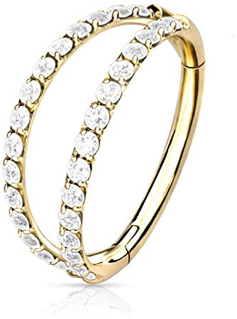 Piercing Ohr Helix Conch Clicker Ring Zirkonia Titan Gold Silber Rosegold in 8mm und 10mm und 1,2mm Stabstärke (10mm, Gold)