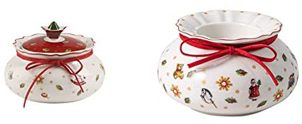 Villeroy & Boch Toy's Delight Kleine Vorratsdose, Weiß/Rot Toy's Delight Decoration Teelichthalter Dose, stimmungsvoller Kerzenhalter in Dosenform, Porzellan, bunt, 10 x 6 cm