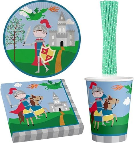 Playflip Ritter Geburtstagsdeko Partyset zum Kindergeburtstag 48 TLG. Partyartikel