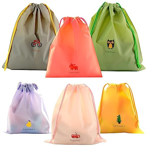 6 Stück Reise Wäschesäcke Faltbare Reise Organizer Tasche Waschbarer Kordelzug Wäschebeutel mit Nylon Schultergurt Reise Schmutzwäsche Wäschebeutel