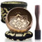 Conjunto de Cuenco Tibetano: Fácil de Tocar - Doble Batidor - Hermoso Sonido para la Sanación Holística, Alivio del Estrés, Meditación y Relajación - Patrón de Bienestar - Cuenco Dorado Mate con Bolsa