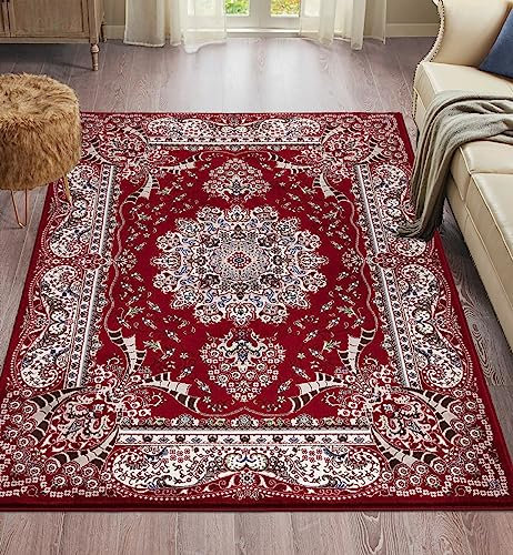 Householdfurnishing Vintage Traditional Rug Floral Pattern Carpet Bedroom Mat Living Room Rugs Exquisite Persian Style Wide Area Hallway Runner (Red, 60 x 110 cm - Door Mat)