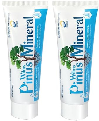 PinusMineral Zahncreme mit Minze, Kiefernkernholz-Extrakt 2 x 75 ml | Mit Kamille und Myrrhe, fluoridfrei, für Zahnschmelz und Zahnfleisch, ab 6 Jahren