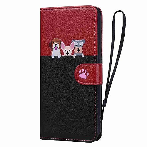 Skyhewen iPhone 7/8/SE 2020/2022 Case Flip Wallet PU Leather Cute Animal Case with Kickstand, Magnetic Clasp, Card Holder, 2 Color Splicing, Red & Black