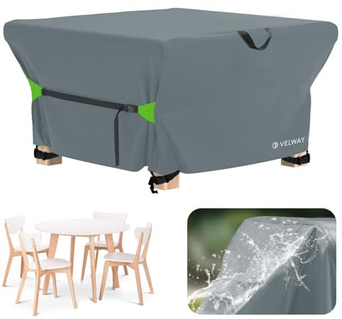 Velway Gartenmöbel Abdeckung Wasserdicht - 125x125x74cm Quadratisch Schutzhülle Super Winddicht Loungemöbel Abdeckung Abdeckhauben für Gartentische Sitzgruppe Terrassenmöbel Grau