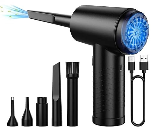 Rawrr Soplador de Polvo, 51000 RPM, Ventilador de Polvo eléctrico, 3 Marchas, 68 W, inalámbrico, Recargable por USB, Mini Aspirador para el Coche, casa, Cocina, Pelo de Animales