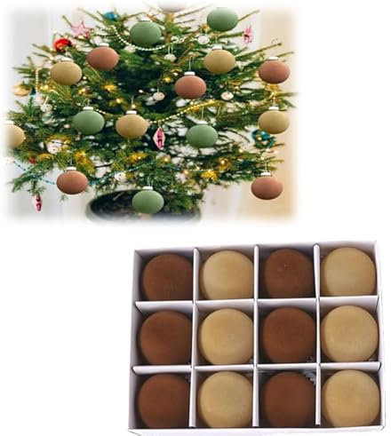 Samt-Weihnachtskugeln, 12 Stück, Weihnachtsbaumschmuck, Weihnachtsbaumkugeln, Ornamente, handgefertigte Weihnachtskugeln, Ornamente für Zuhause, Weihnachtsbaumschmuck (Khaki)