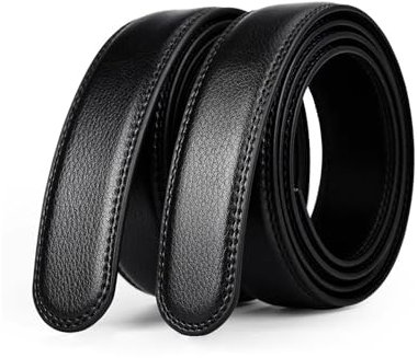 EKdirect 2 Stück Herren Ersatzgürtel ohne Schnalle Leder Automatik Gürtel (Schwarz Schwarz, 130cm)
