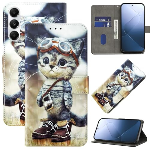 BOLELAW Hülle für Samsung Galaxy A35 – Stoßfestes PU Leder Wallet Case mit Magnetverschluss, Standfunktion & Kartenfächern, Verschmitzte Katze