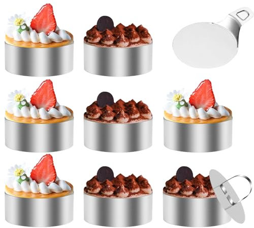 WOOWAIR 8 Pièces Emporte Piece Rond, 8 cm Cercle Patisserie Emporte Pièce Acier Inoxydable, Emporte Piece Rond pour Desserts, Biscuits, Pâtisseries, Gâteaux, Mousses, Bricolage