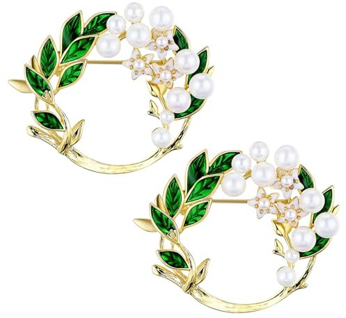 2 Stück Brosche Damen Gardenia Blume Broschen mit Perle Grüne Blätter Brosche Broschen für Kleidung Brosche Vintage Schal Pins Perlen Brosche Sweater Zubehör für Frauen und Mädchen