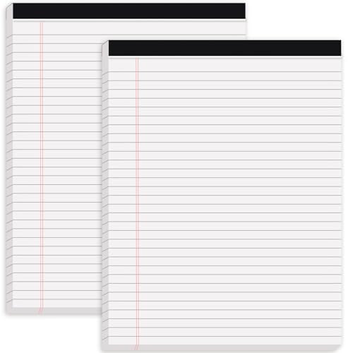 Koogel 2 Packungen Rechtsblöcke, 21,5 x 28 cm, 50 Blatt, breit, liniert, perforiert, Notizblöcke, Schreibblöcke, weiße Papierblöcke für Studenten, Schule, Büro