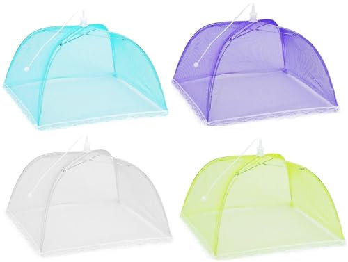 Pwsap 4 Stück 14 Zoll Mesh-Material Fliegenhaube Speiseschirm, Abdeckhaube für Essen, Faltbare Kuchenabdeckung Fliegenschirm Lebensmittel Abdeckung, Zelt Perfekter Insekten schützen für Essen, Obst