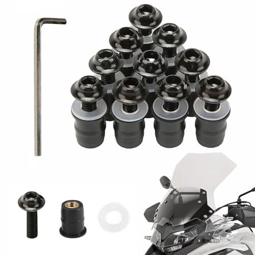 Windschutzscheiben Schrauben, 10 Stück Motorrad Windschild Befestigung Schrauben, M5 x 16mm Motorrad Windschutzscheiben Bolzen, Schraubendreher, Windschild Befestigung Schrauben(Schwarz)