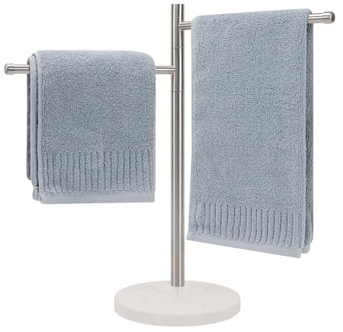 Winmien Porta asciugamani in piedi, con base in marmo, portasciugamani in acciaio inossidabile 304 con 2 bracci girevoli, supporto da appoggio ad anello per asciugamani da bagno (nichel spazzolato