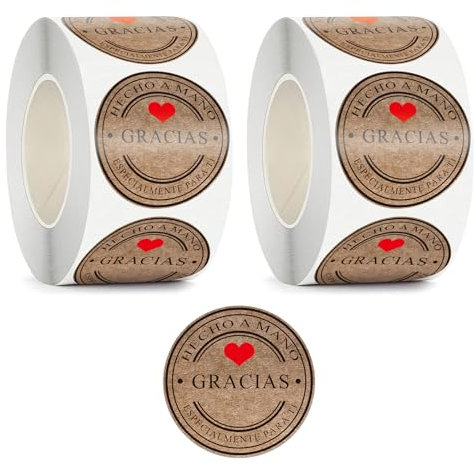 1000 Stück Kraftpapier Aufkleber Rund Personalisiert Gracias Danke Etiketten 2.5cm Thank You Sticker Selbstklebender Aufklebers für Geschenktüten Umschlag Verpackung