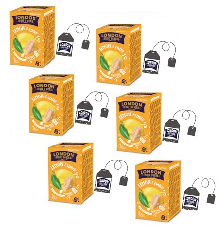 London Fruit® | Infuso Limone e Zenzero | Limone Zenzero e Tiglio Infuso in Bustine Singole Senza Caffeina - 6 x 20 Filtri (240 Gr) | Infuso Digestivo