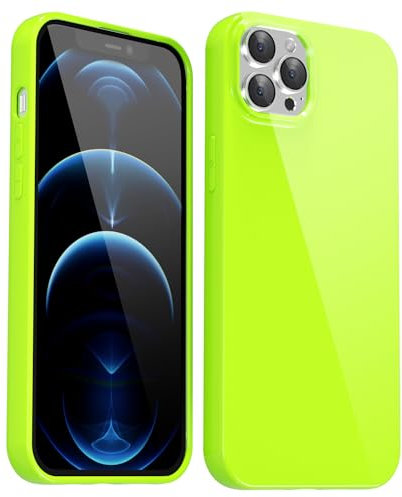 Svanove for iPhone 12 Pro Max Case Silicone, Glossy Soft Rubber Gel Jelly Cute Protective Plastic Simple Plain Phone Case Cover for Women Girl, Slim Thin Flexible Shockproof TPU, Neon Green Lime
