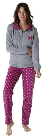 Lovable Lungo Aperto con Zip in Pelliccetta e Micropile Homewear, Grigio Melange, XS Donna