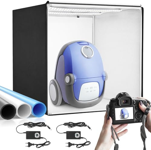Heorryn Kit de tente de studio photo, 100 x 100 x 100 cm, à intensité variable, avec 384 lumières LED et 3 fonds de couleur, pour photographie