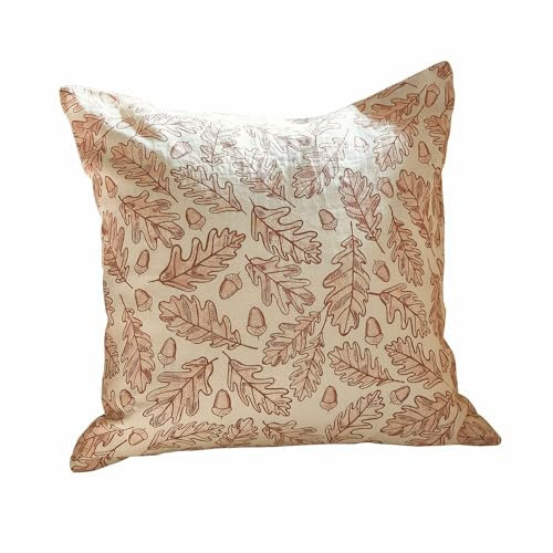 Loberon Kissenhülle Qubinal, Stimmungsvoller Eichel-Motiv-Print, Angenehme Haptik, Knopfleiste auf der Rückseite, Kissenbezug, Wohn-Accessoire, Leinen, rostrot/leinen