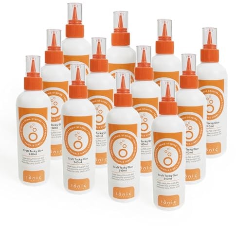 Tonic Studios Craft Tacky Glue 240ml - Pack of 12 | Super Tacky PVA for Paper, Cards, Fabric, and Plastics | Easy-to-Squeeze Precision Nozzle (Pack of 12)