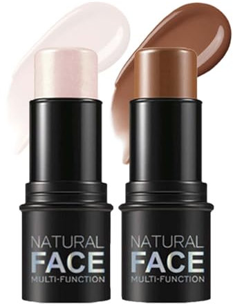2PCS Contouring Stick - Creme Bronzer & Highlighter Stick - Lang anhaltende & Wasserfest Konturen - Cremige Textur - Contouring Stift für Gesicht & Hals - Schafft Leichten Finish für Wangen