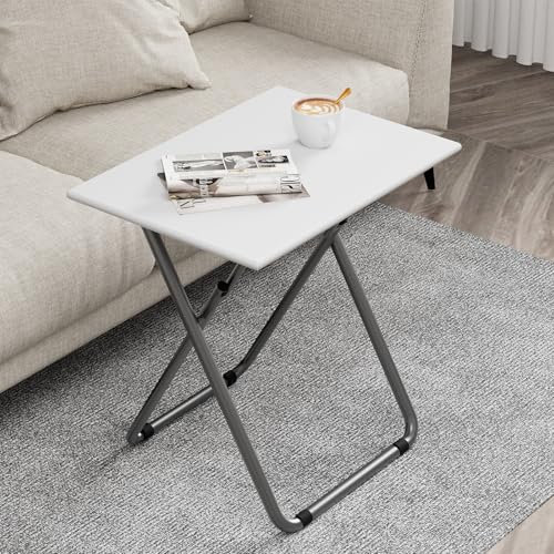 Tv Trays, Folding Tray Table, Dinner Tv Table for Eating with No Assembly Required&Sturdy, Foldable Snack Eating Side Table for Living Room(White)