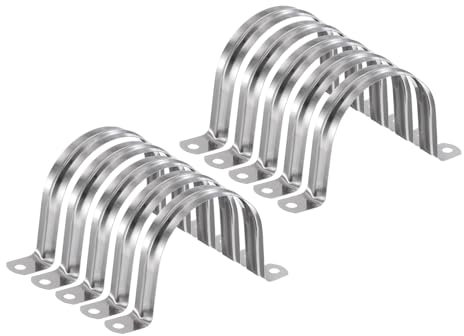 sourcing map 10pcs 2 3/4 Inch 70mm Conduit Clamps, M70 U Tube Pipe Clamp, Stainless Steel Rigid Pipe Strap, U Shaped Bracket with Two Hole for Pipe Tube Hose Wire Cord Fixing