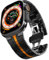 KADES Correa de acero inoxidable para Apple Watch, pulsera de repuesto para Apple Watch Ultra 2, Ultra 49 mm, Series 10 46 mm, 9/8/7 45 mm, SE/6/5/4 44 mm, 3/2/1 42 mm, negro/naranja