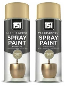 PNJB Metallic Gloss Champagne Gold Spray Paint, Quick Drying, Ideal for Metal Wood Plastic, Aerosol Spray, Perfect for Interior & Exterior,400ml, (2PCS)