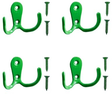 Meiyea Lot de 4 crochets muraux à double fourche, pour peignoirs, cintres en métal vintage dans les salles de bains et les chambres, avec 8 vis, vert