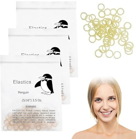 Kiefergerechte elastische Gummibänder, 3 Packungen kiefergerechte Gummibänder, Zahngummi-Traktionsbänder, kiefergerechte Gummibänder, Zahngummibänder, Zahnspangenbänder, Zahnspangenzähne (Pinguin)