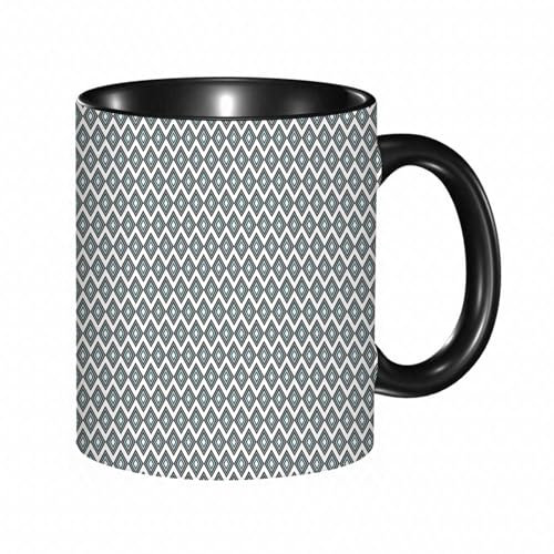 EKLMPS Coffee Mugs,11oz Ceramic Mugs, Funny Gifts for Women, Birthday Present,Christmas,Funny Mugs for Men,Gray Blue, Geometric Arrangement Bullseye Pattern Rhombuses Modern,