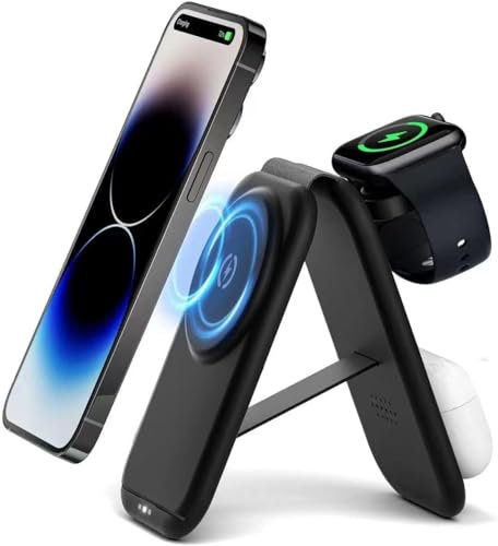Magnetic 3 in 1 Wireless Charger with 18W Adapter for Apple Series,Foldable Travel Fast Mag-Safe Charging Station for iPhone 16/1514/13/12/11 Series,iWatch Ultra9//8/7/6/5/4/3/2,AirPods 3/2/pro,Black