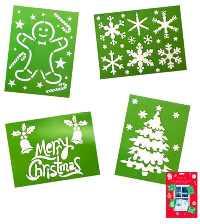 ARCUS Weihnachts-Fenster-Schablonen, 4 Stück, Schnee-Fenster-Schablonen für Zuhause, Weihnachtsdekoration, Kunststoffschablone, festliche Malerei, Verwendung mit Schnee-Spray, wiederverwendbare