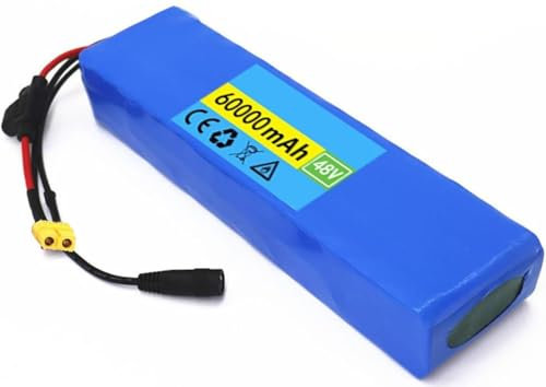 48V Ebike Battery, 48V 60Ah Electric Bicycle Battery 48V 60AH Lithium Battery Pack BMS Protection Board with 2A Charger for 1000W 800W 750W 500W 350W 250W Motor 48V 60Ah,XT60