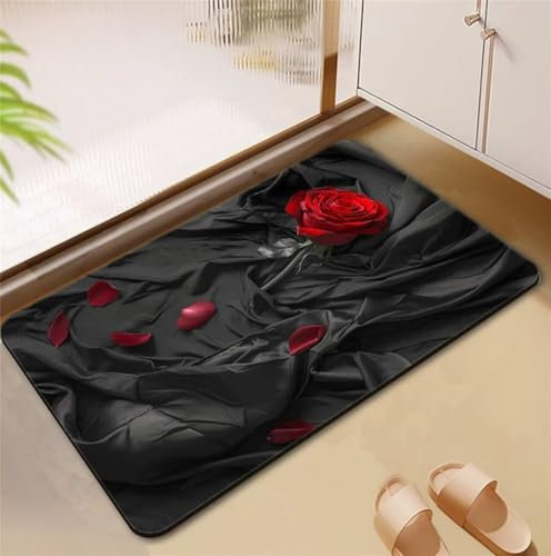 Badezimmerteppich Red Badematte Rutschfester 140x200cm, Super Absorbierender Badteppich rutschfest Waschbar Duschvorleger Schnelltrocknend Badvorleger Badematte Dünne Stone Bath Mat Mats D4-645