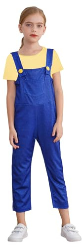 HULIJA Costume Di Carnevale Bambini Minion Top Giallo Camicia Manica Corta Salopette Blu Tuta Carnevale Mottoparty Cosplay Outfit Giallo 5-6 anni