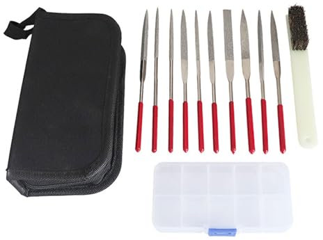 Juego de 10 limas pequeñas de aguja de acero, limas de joyería para joyería de metal, con cepillo