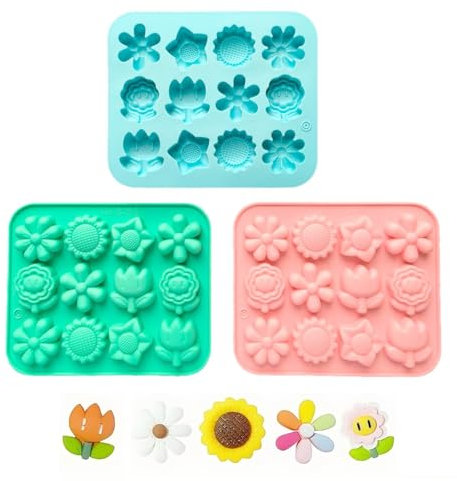 WWYSSZ 3 Pièces Moule Silicone Fleur, Moule à Fondant, Moules en Silicone Mignons - Tournesol, Fleurs et Papillons 3D, Réutilisable et Facile à Nettoyer, pour Chocolat, Savons, Glaçons et Bougies