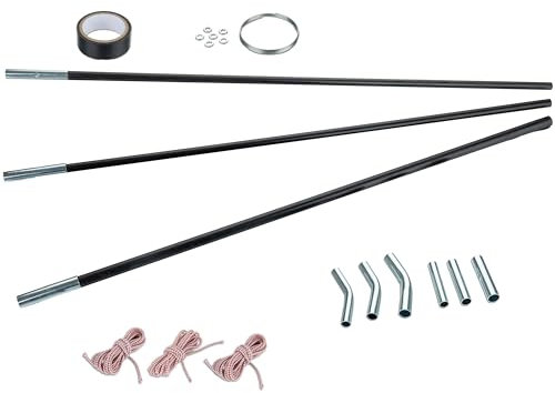 Fiberglas Zeltstange Reparatur-Set 3 Fiberglas-Segmente Ø12,5/11/9,5 mm 65 cm - mit Gummizug und Einfädelhilfe Hülsen Zeltgestänge Zeltstangen - Ersatzstangen für Zelte Kürzbar