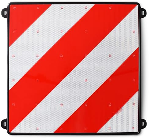 Placa V-20 Homologada de Panel de Carga Saliente, Portabicicletas - Panel Reflector Señal Trasero V20 para Señalizacion de Cargas que Sobresalen (50x50cm) (Placa de Resina)