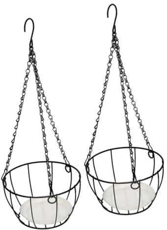 SUPVOX 2 Set Di Cestini in Filo Metallico Da Appendere Al Balcone Per Piante, Portavasi in Metallo Con Catena E Gancio A Soffitto, Fioriera Sospesa Per Giardino E Patio
