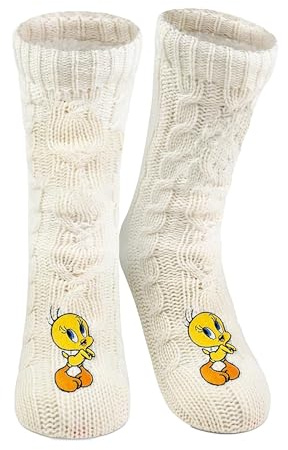 United Labels Looney Tunes Tweety Kuschelsocken für Damen, Weiß, flauschige Stoppersocken, warme Socken, Hüttensocken
