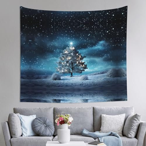 WBQLSL Notte innevata Albero di Natale Decorazione della parete arazzo 152x130cm ampio design soggiorno camera da letto sfondo pittura murale