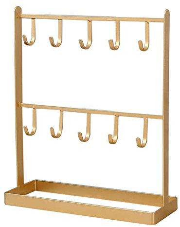 Doppelschichtiger Schmuck-Organizer mit Haken – Metallständer für Halsketten, Ohrringe, Armbänder, Uhren, Schlüsselanhänger – platzsparende Aufbewahrungslösung