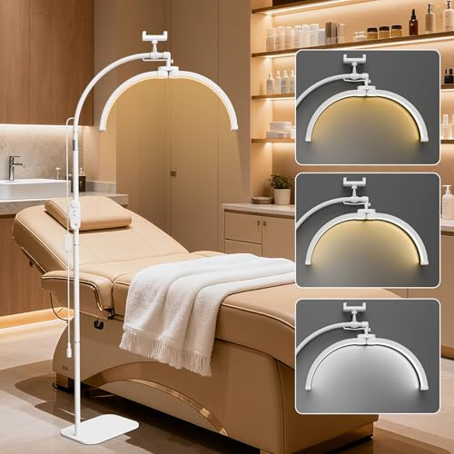 cenoz Half Moon Light, Lash Light for Eyelash Extensions, Foldable Half Moon LED Lamp, Beauty Lamp Floor Standing with Phone Holder & 360° Rotating Head for Eyelash Tech, Tattoo, Nail Tech (White)