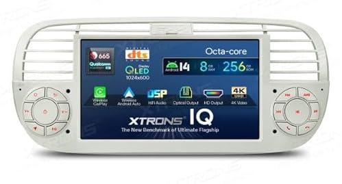 XTRONS Autoradio GPS IQ7450FLCP COMPATIBILE CON FIAT 500, Android 14, Wi-Fi 4G, CarPlay, Android Auto, Snapdragon, 8GB RAM, 256GB