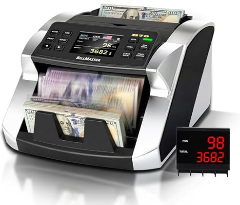 BillMaster B70 Mixed Denomination Money Counter Machine–Bank Grade Contact Image Sensor CIS/UV/MG/IR/DD Fake Detector–Touch Screen–Printer Compatible–USD EUR CAD MXN Cash Counter–US Service Team